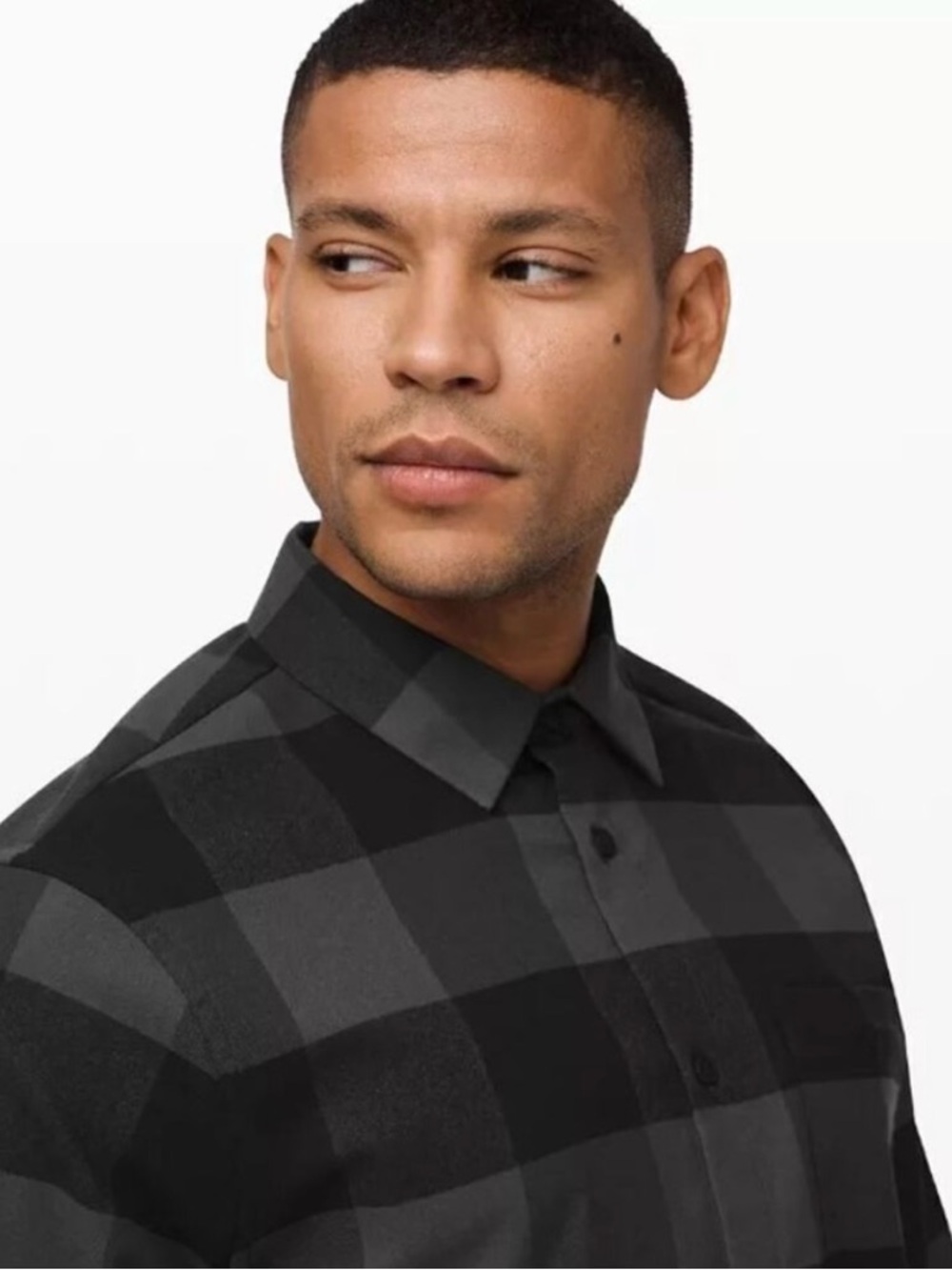Men's Lululemon Masons Peak Plaid Long Sleeve Button Up Flannel Black Gray SZ XL - Picture 4 of 9